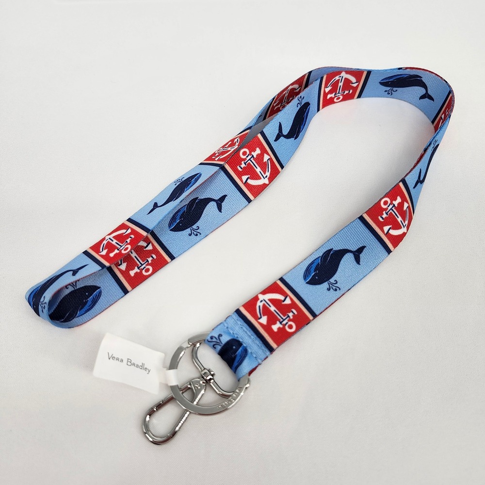 NEW Vera Bradley Wide Lanyard ID Keychain Regatta Whale Blue Gift Teacher Travel